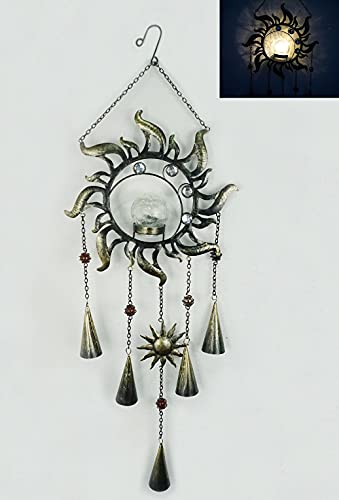 Comfy Hour Farmhouse Home Decor Collection 47" Metal Art Decorative Sunface Windchime Hanging Wind Chime Windbell