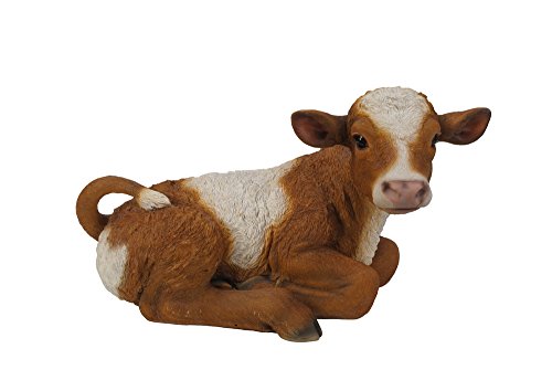 Hi Line Gift Ltd Lying Down Cow Statue, Brown/White