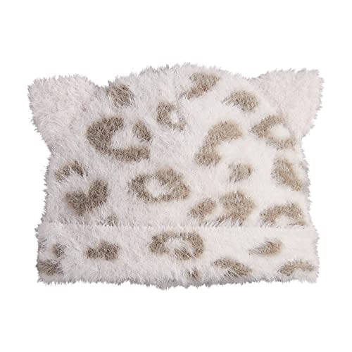Mud Pie Baby Girls' Pink Fuzzy Leopard Knit Hat, 06-18 Months