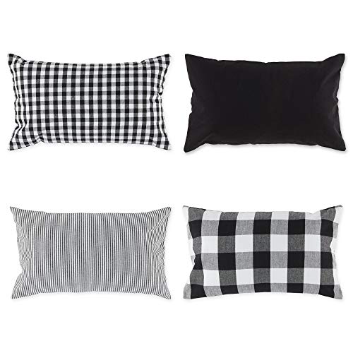 DII Design 100% Cotton Assorted Pillow Cover Set, Black, 12x20, 4 Count