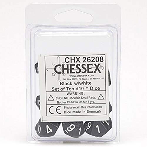 Dice - Opaque - d10 Chessex D10 Black w/White (10)