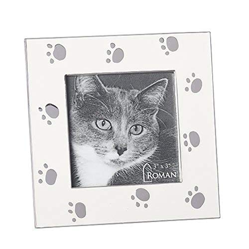 Roman Cat Paw Prints Bright Polished Silver Tone Finish 4.5 x 4.5 Zinc Photo Frame