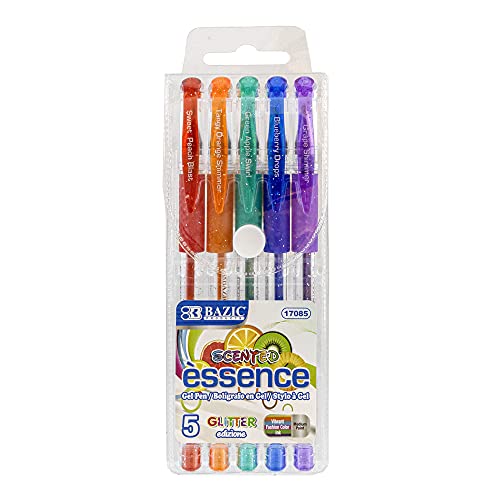 BAZIC Essence Scented Glitter Color Gel Pen, Comfort Grip Acid Free Smooth Writing for Drawing Coloring Greeting Card Art Gift (5/Pack), 1-Pack