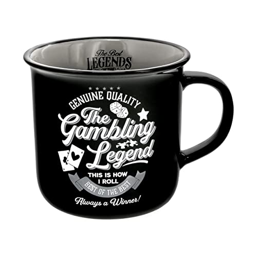 Pavilion Gift Company - Gambling Legend - Ceramic 13-ounce Campfire Mug, Double Sided Coffee Cup, Gambling Gifts, Gambling Gifts For Men, 1 Count - Pack of 1, 3.75 x 5 x 3.5-Inches, Black/Gray