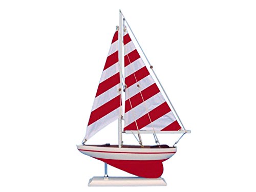 Hampton Iron Wooden Red Striped Pacific Sailer Model Sailboat Decoration, 17"