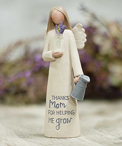 Blossom Bucket Thanks Mom Helping Me Grow Angel with Flowers 2 x 5 Inch Resin Tabletop Figurine
