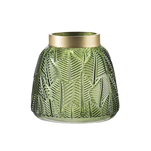 A&B Home 6" x 6" Glass Vase with Vintage Green Leaf Pattern - Decorate with Flowers and Succulents, Perfect Decor for Your Living Room, Console Table, entryway, Foyer, and Centerpiece