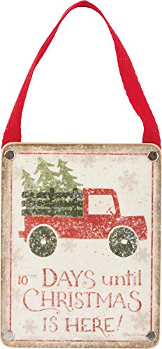 Primitives By Kathy 3.50 Inches x 4.50 Inches Fabric Paper Wood Mini Countdown - Christmas Here Decorative Hanging Ornaments