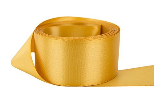 Ribbon Bazaar Double Faced Satin Ribbon - Premium Gloss Finish - 100% Polyester Ribbon for Gift Wrapping, Crafts, Scrapbooking, Hair Bow, Decorating & More - 4 inch Old Gold 25 Yards