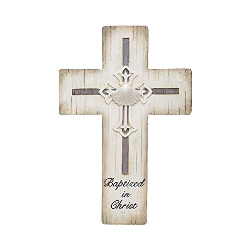 Roman 606058 Joseph Studio Distressed Baptism Wall Cross, 8-inch Height, White, Resin