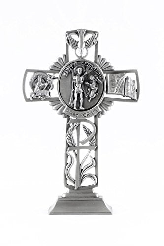 Christian Brands Pewter Catholic Saint St Sebastian Pray for Us Standing Cross, 6 Inch