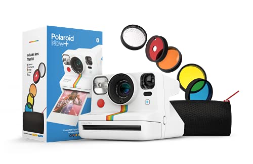 Exertis Polaroid Now+ White (9062) - Bluetooth Connected I-Type Instant Film Camera with Bonus Lens Filter Set