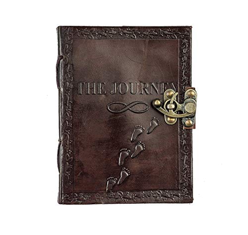 Tuzech Leather Journal Large Writing Notebook - Handmade Leather Bound Vintage Journal For Women and Men with Lock And Semi-Precious Stone Gift For Art Sketchbook, Travel Diary And Notebooks To Write In 7 by 5 Inches (Brown)