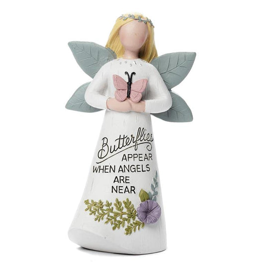 Blossom Bucket Garden Angel with Butterfly, 5-inch Height, White, Resin, Figurine, Home Decor
