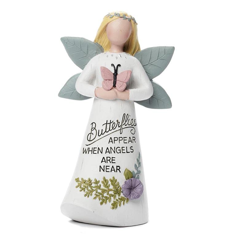 Blossom Bucket Garden Angel with Butterfly, 5-inch Height, White, Resin, Figurine, Home Decor