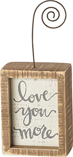 Primitives By Kathy Photo Holder Block Sign "Love You More" - Farmhouse Picture Display Home or Wedding Decor