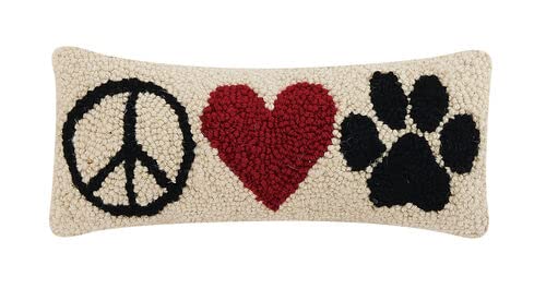 Peking Handicraft Peace Heart Paw, Hook Pillow, Wool and Poly Velvet