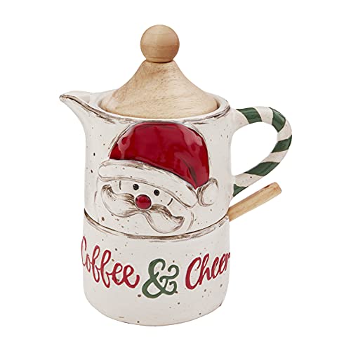 Mud Pie Christmas Farmhouse Stacked Santa Cream & Sugar Set, Assembled 8 x 5 1/4", 1/4" 1/4", Multi