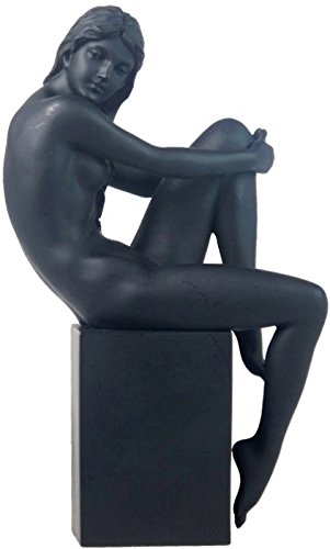 Unicorn Studio 7.5 Inch Nude Female Statue Figurine Sitting on Plinth, Black Color