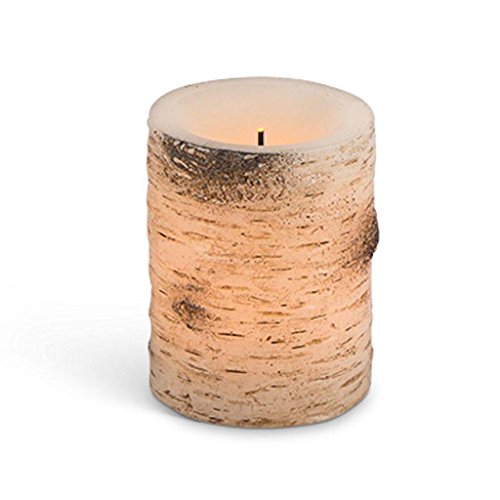 Gerson 43853 - 4" Birch Bark Design Straight Edge Battery Operated Full Candle Glow LED Wax Candle Light with Timer