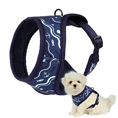 Mile High Life | Dog Cat Vest Harness | No Choke Pull | Easy Step-in | Breathable Soft Mesh Padding | Puppy Training Halter | Navy/Blue Wave | Large Girth (21.6"-43.2"