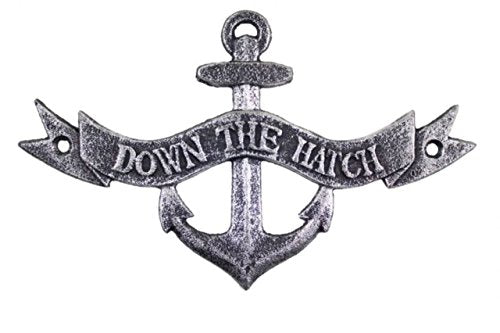 Hampton Iron Antique Silver Hatch Sign 8" Metal Wall Art-Cast Iron Nautical Decor