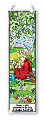 Amia Precious Moments Hand Painted Window Decor Panel, Blessed Are The Peacemakers, for They Will Be Called Sons of God, 4-1/2-Inch by 16-Inch