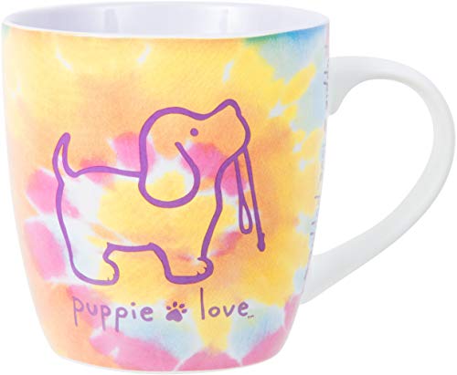 Pavilion Gift Company Bone China 17 Oz Mug-Puppie Love Purple Tie Dye Dog, Multicolor