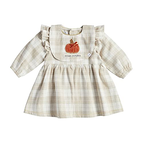 Mud Pie Baby Girls' Plaid Dress and Bib Set, Tan, 9-12 Months