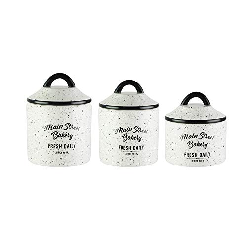 Jay Companies American Atelier Canister Set 3-Piece Glass Jars in Small, Medium, Large. Main St. Design w/Airtight Lids for Cookies, Candy, Coffee, Flour, Sugar, Rice, Pasta, Cereal & More