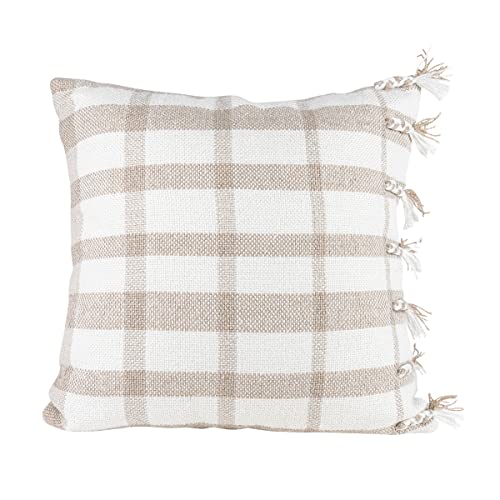 Foreside Home & Garden Taupe Wide Plaid 20X20 Hand Woven Filled Outdoor Pillow