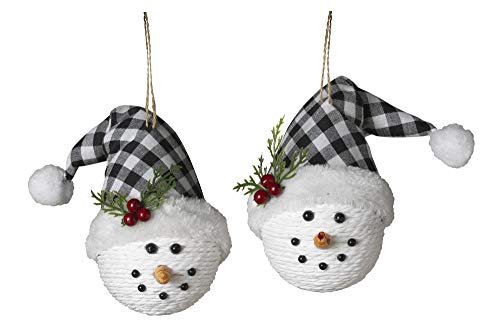 Gerson 2-pc Snowman Hanging Christmas Ornaments with Plaid Santa Hats Decorations Set
