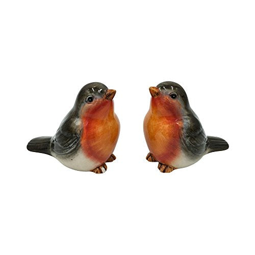 Comfy Hour Farmhouse Home Decor Collection 2.4" Two Black Feather Sparrows Birds Salt and Pepper Bottle Stoneware Figurine, Set of 2, Black & Orange