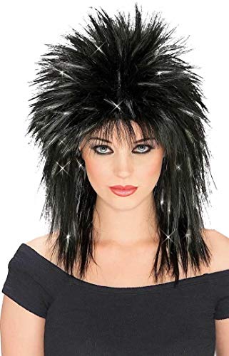 Rubie's Rockin Diva Wig with Tinsel, Black/Silver, One Size
