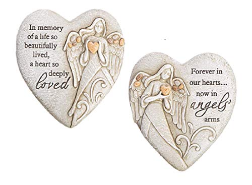 Ganz ER65748 Memorial Pebble Angel Heart Figurines Set of 2