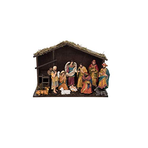 Transpac Y7649 Traditional Nativity Creche, Resin and Wood, Set of 12