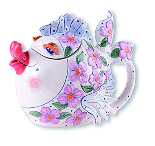 Blue Sky Clayworks Clayworkss Flower Fish Teapot-Pink, Multi