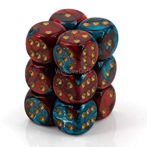 DND Dice Set-Chessex D&D Dice-16mm Gemini Red, Teal, and Gold Plastic Polyhedral Dice Set-Dungeons and Dragons Dice Includes 12 Dice ‚Äö√Ñ√¨ D6