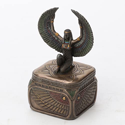 Unicorn Studio Veronese Design 4 3/4 Inch Egyptian Goddess Isis Square Trinket Art Deco Resin Sculpture Bronze Finish Box