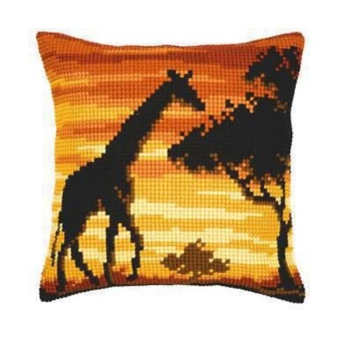 Vervaco Sunset Giraffe Cross Stitch Cushion, Multi-Colour