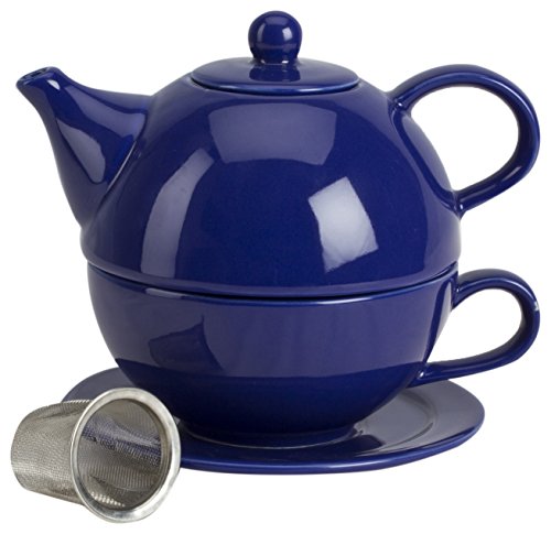 Omniware 5 Piece Tea For One Teapot Set with An Infuser, Cobalt
