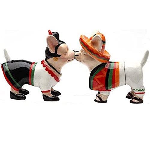 Pacific Trading PTrading Chi Chi Chi Chihuahua Kissing Ceramic Magnetic Salt and Pepper Shaker Set