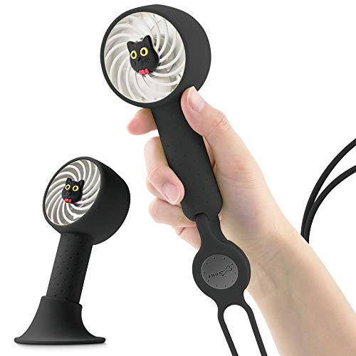 Bone Collection Mini Handheld Fan, Portable Personal Hand Held Cooling Fan with USB Rechargeable Battery, Neck Lanyard, Desk Stand Base (Miao Cat)