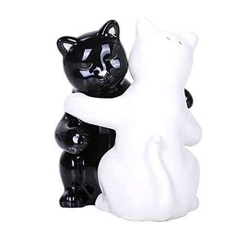 Pacific Trading Giftware Hugging White and Black Magnetic Ceramic Salt and Pepper Shakers Set