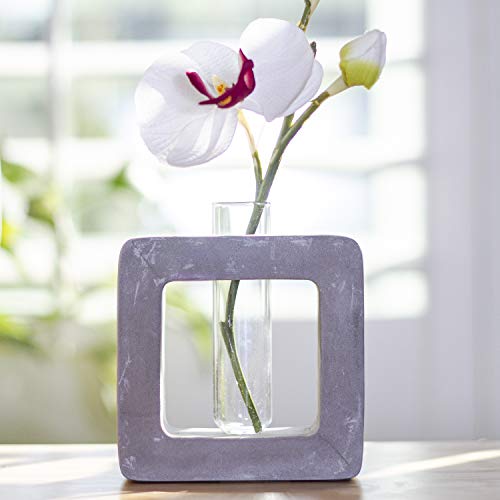 Pacific Trading Frank Lloyd Wright Design Inspired Polished Concrete Organic Element Basic Shape Glass Vase Tube Flower Bud Vase Home Decorative Accent Wedding Centerpiece Hotel Office Home Decor (Small Square)