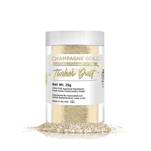 BAKELL Champagne Gold Edible Glitter, 25 Grams | TINKER DUST Edible Glitter | KOSHER Certified | 100% Edible Glitter | Cakes, Cupcakes, Cake Pops, Drinks, Dessert Vegan Glitter & Dusts (25g, Champagne Gold)