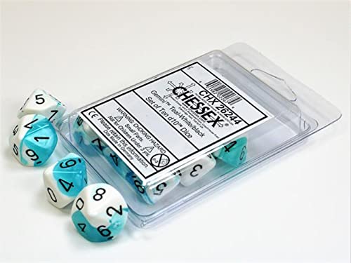 Dice - Gemini - d10 Chessex D10 Teal & White w/Black (10)