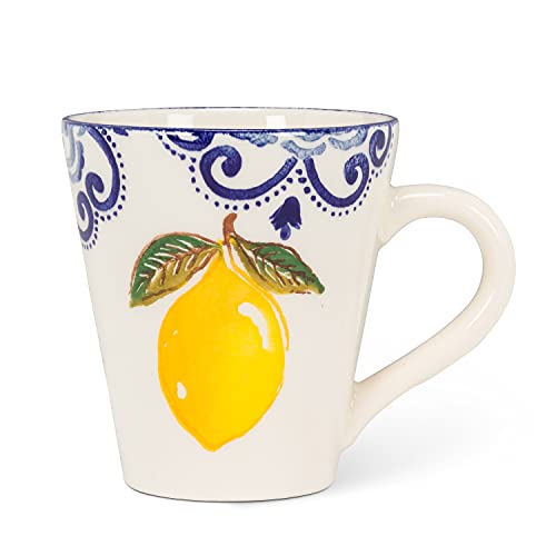 Abbott Collection  67-SORRENTO-511 Lemon Print Tall Mug, White/Yellow