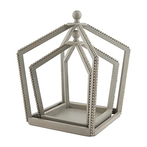 Mud Pie Beaded Wood Lantern Set,small 14 1/2" x 12" | large 18" x 14", Gray
