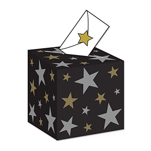 Beistle Stars Awards Night Ballot Box, 9 by 9-Inch, Black/Gold/Silver